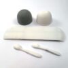 Parian Porcelain Salt and Pepper bowls with spoons and tray.