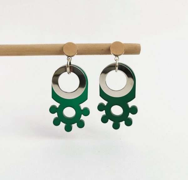Green Perspex and Silver Earrings by Emma Knight