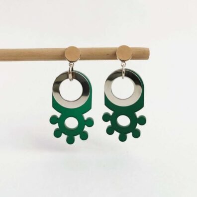 Green Perspex and Silver Earrings by Emma Knight