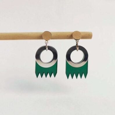 Green Perspex and Silver Earrings by Emma Knight