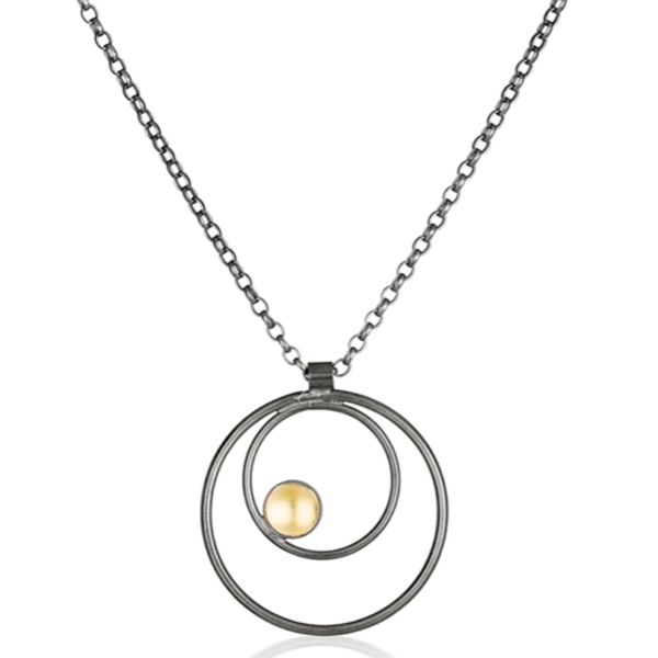 Pendant in oxidised silver and 22ct gold