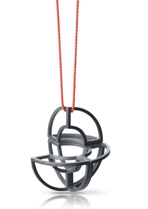 Constructed pendant in oxidised silver by Egle Banyte