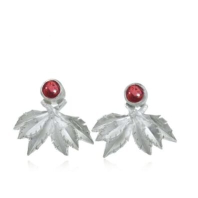 Garnet cross leaf flourish studs by Cameron & Breen