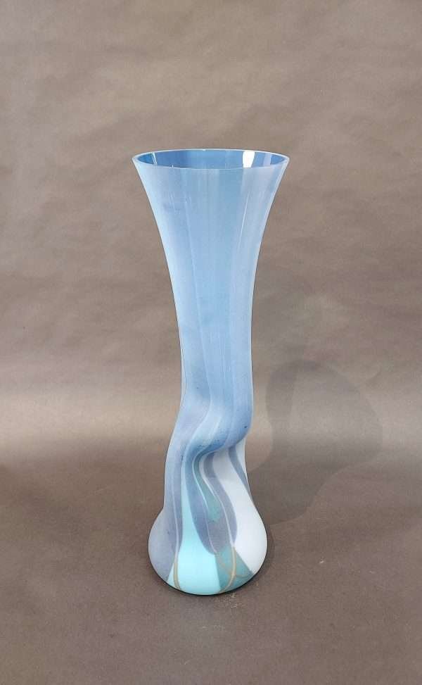 Blue glass vase with fold shape