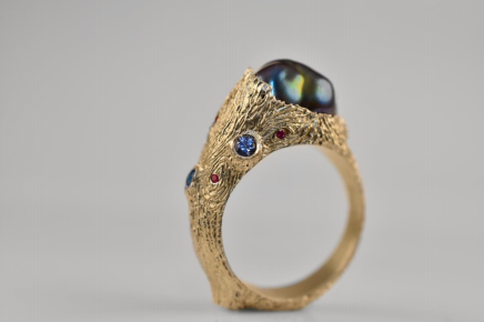 Encapsulated Pearl, Ruby and Sapphire Gold Plated Ring by Cameron & Breen