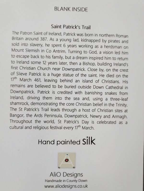 Text on back of card about St Patrick