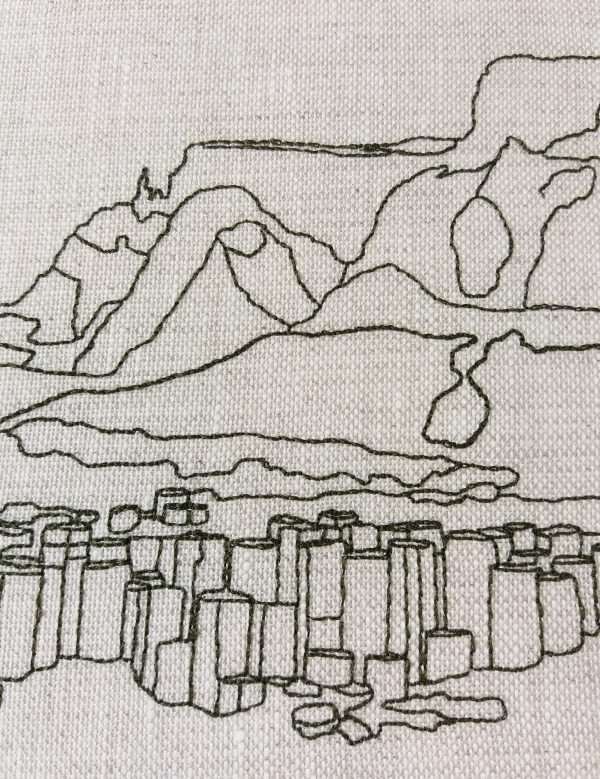Embroidered Irish Linen mount of the Giant's Causeway