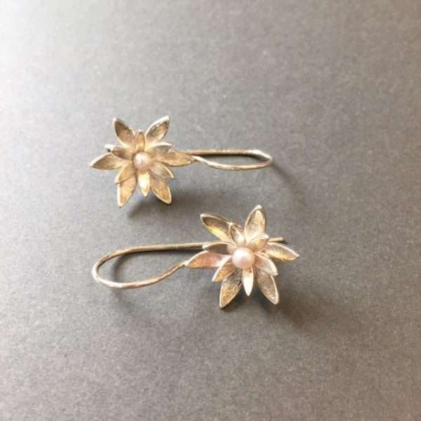 Waterlily Silver Pearl Earrings by Angela Davison