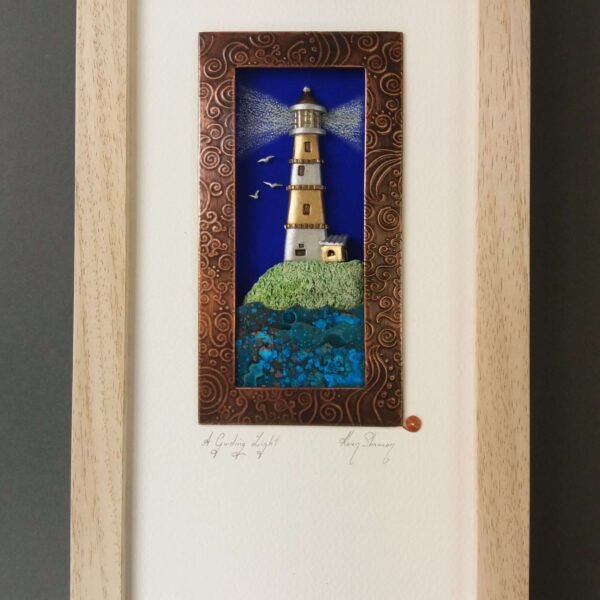 Framed mixed media lighthouse