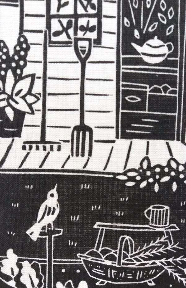 Gail Kelly linoprint on Irish linen 'Gardener's Friend' detail