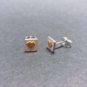 Silver gold heart stud earrings