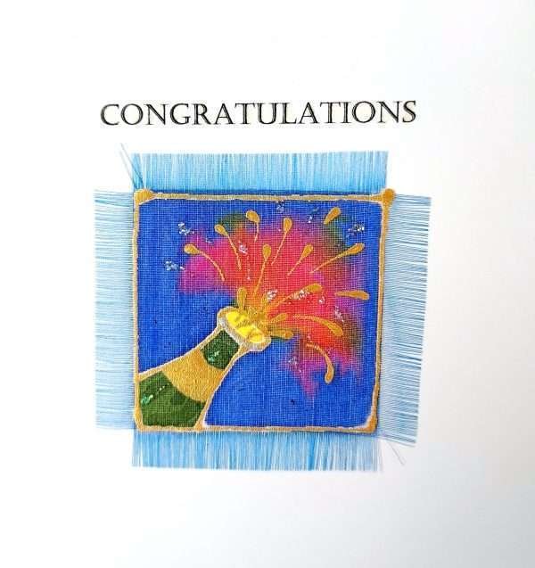 Detail of hand painted silk greetings card 'congratulations'