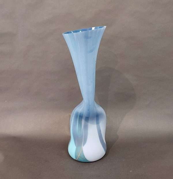 Blue glass vase with fold shape