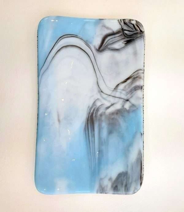 Rectangular glass blue and white plate