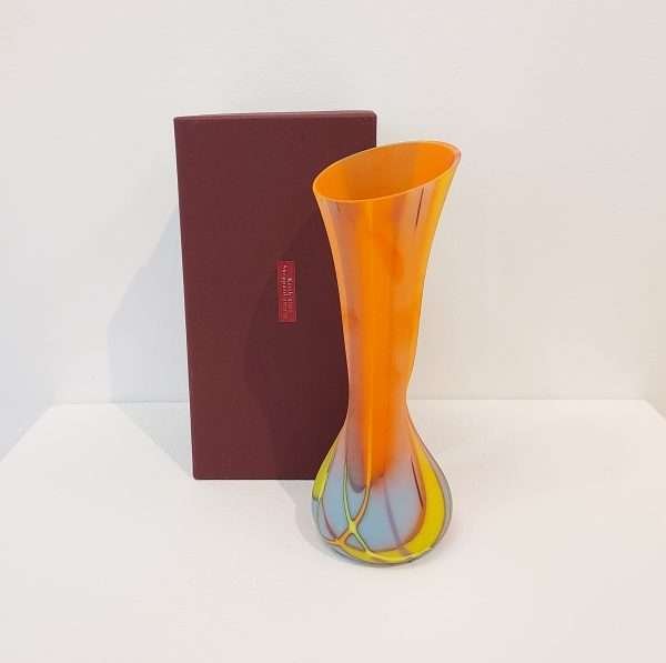 Orange blue and yellow glass vase with gift box