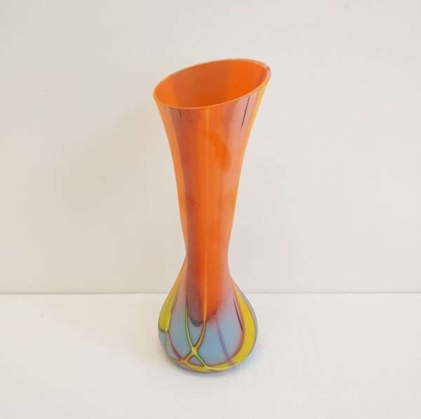 Orange blue and yellow glass vase