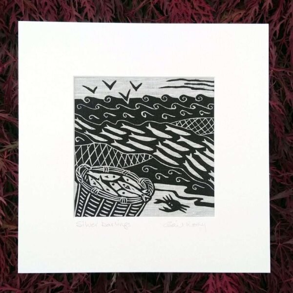 'Silver Darlings' linocut on Irish linen