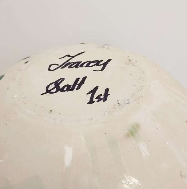 Base of stoneware jar, inscription reads Tracey Salt 1st
