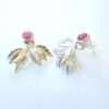 Silver leaf stud earrings with tourmaline