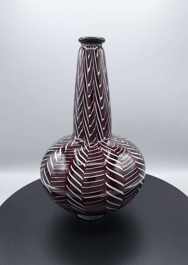 Black and white herringbone glass vase