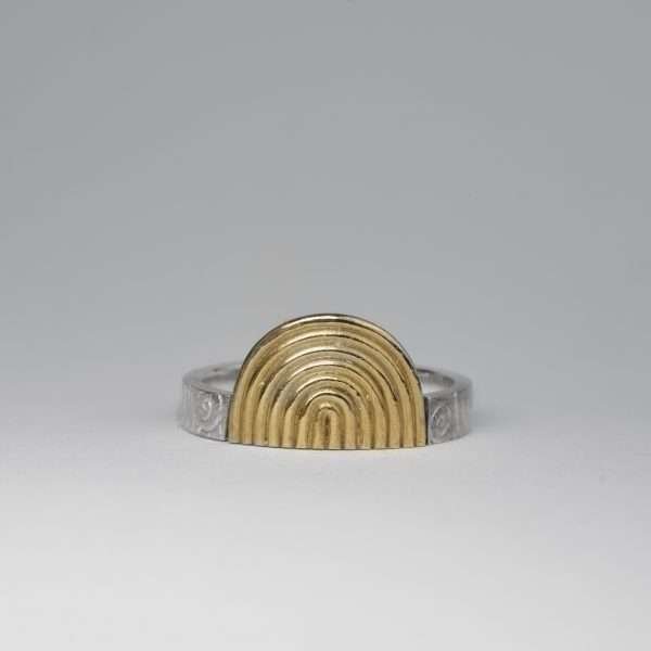 Semi swirl gold design on silver ring band