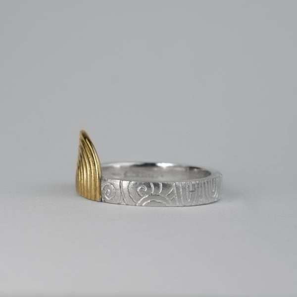 Semi swirl gold design on silver ring band