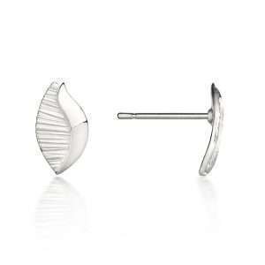 Silver stud earrings contrasting textures of polished and textured surfaces