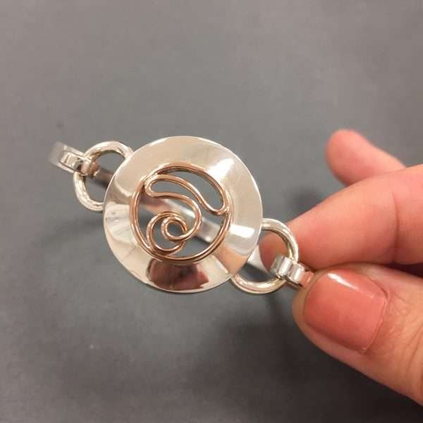 Silver and 9ct Rose Gold Bangle by Nora Watson