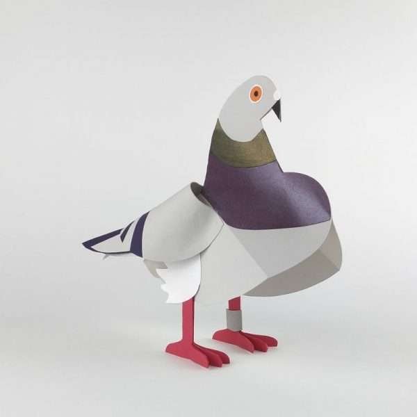 palegrey paper pigeon sculpture front view