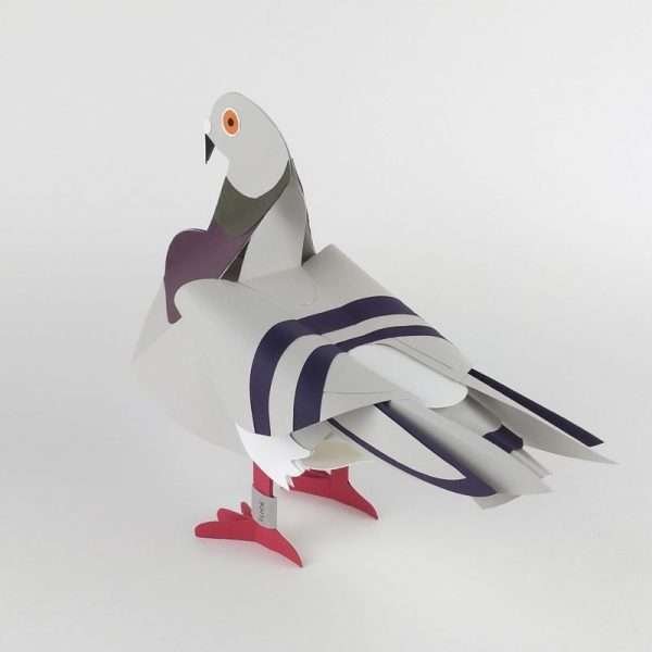 pale grey paper pigeon sculpture