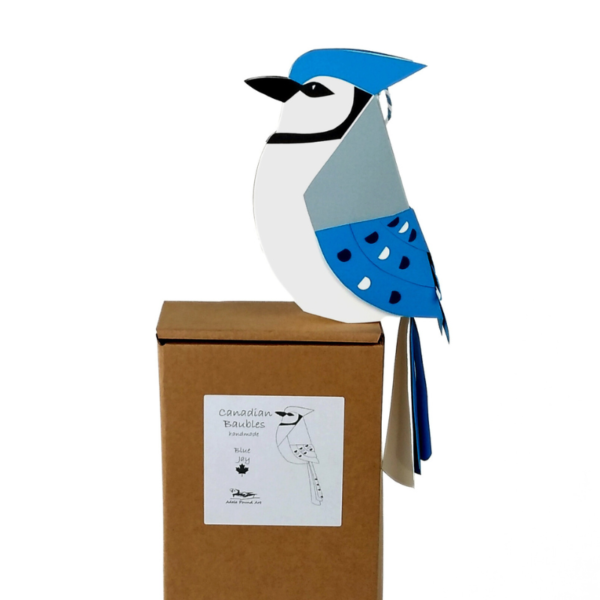 paper bluejay bird on a box