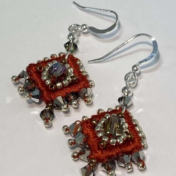 Earrings Embroidered Orange