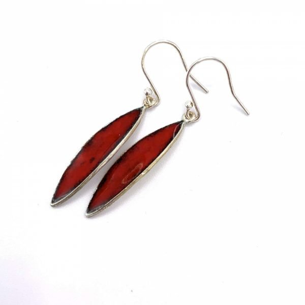 Marquise Enamelled Drop Earrings Red