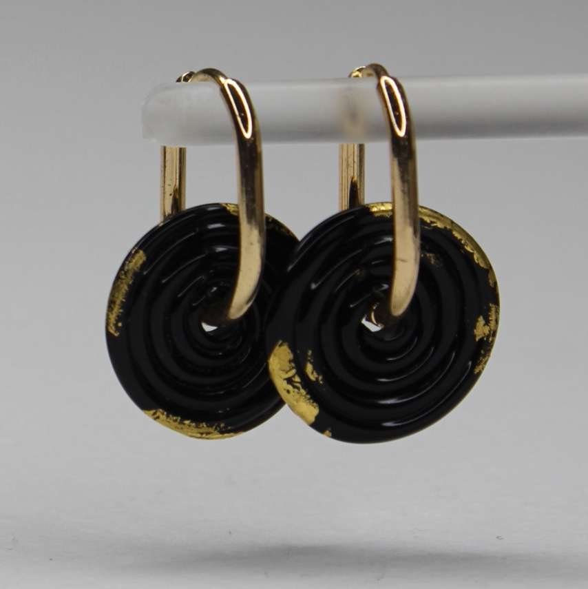 Black and Gold Disc Earrings