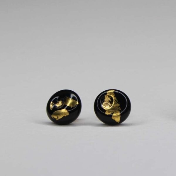 Black/ Gold Leaf Droplet Stud Earrings