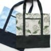 two linen tote bags oen green and one blue