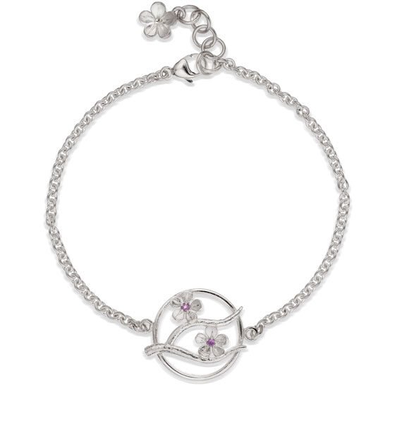 Cherry Blossom Silver Bracelet with Garnets