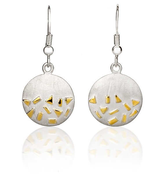 Round Silver and Gold Confetti Drop Earrings