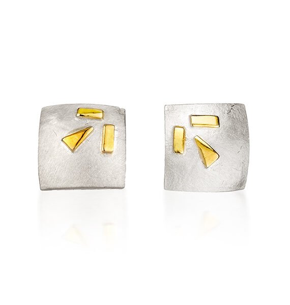Square Silver and Gold Confetti Studs