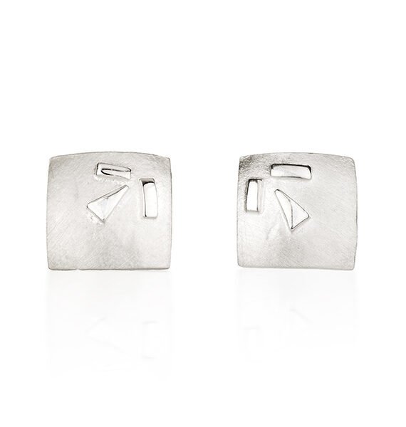 Silver Confetti Square Studs