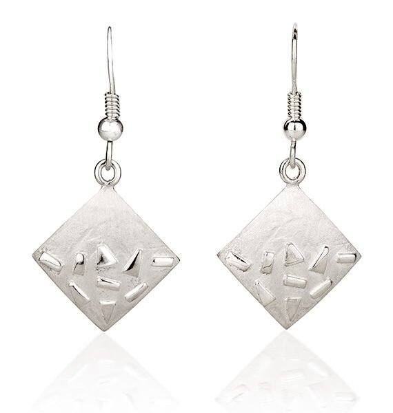 Silver Confetti Square Drop Earrings