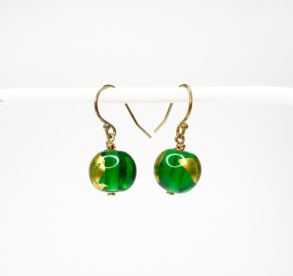 Holbein Globe Hook Drop Earring Green and Gold