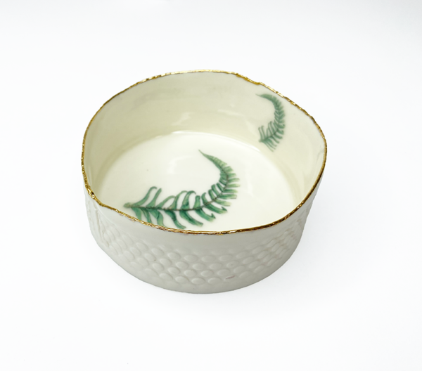 Porcelain big ramekin with a fern