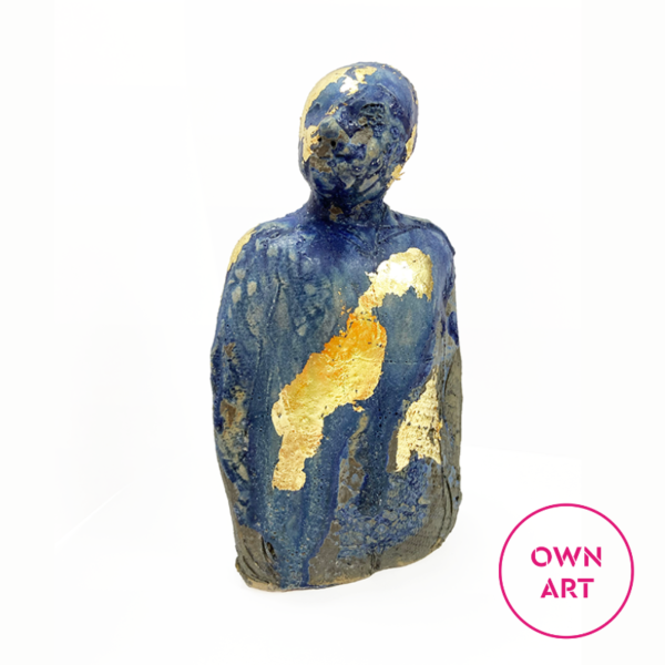 Sculptural Figure in Cobalt Blue, Dark Olive and Goldleaf