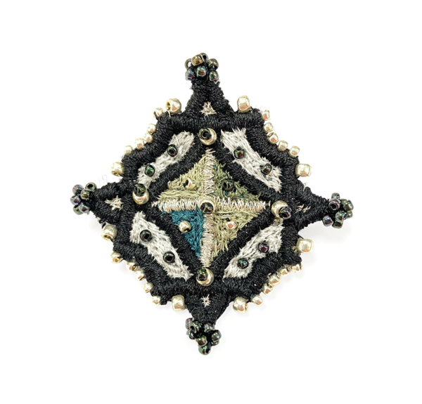 Diamond Shape Embroidered Brooch