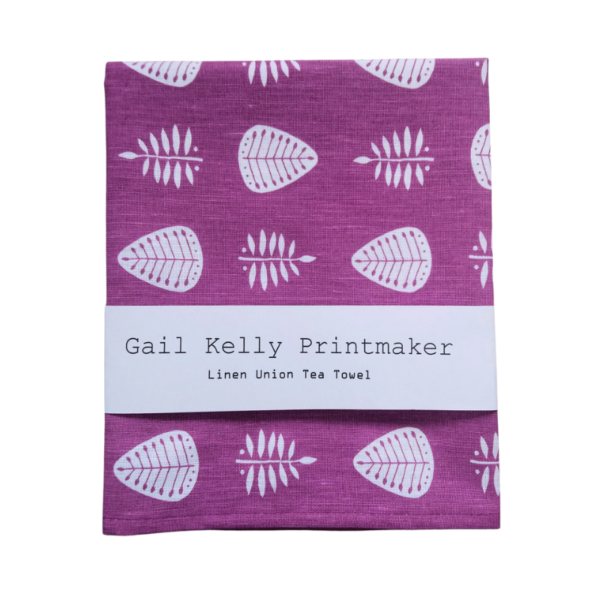 Purple and White Linen Tea Towel