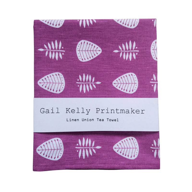 Purple and White Linen Tea Towel