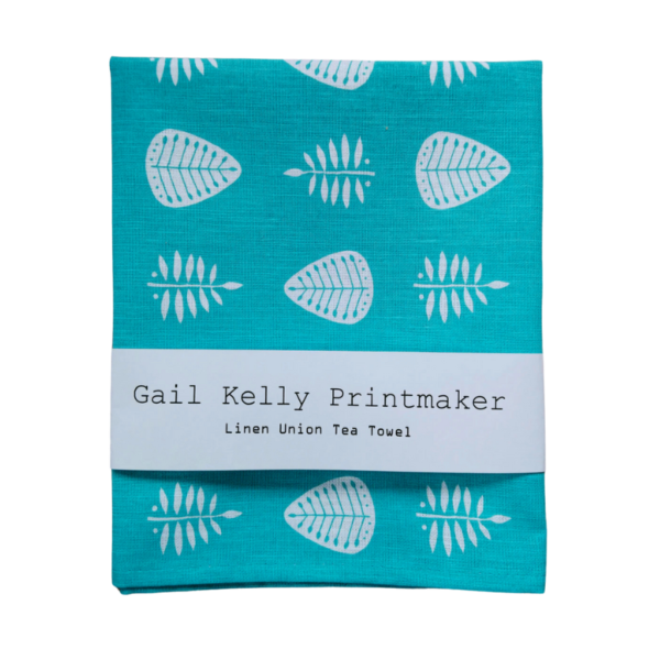 Turquoise and White Linen Tea Towel
