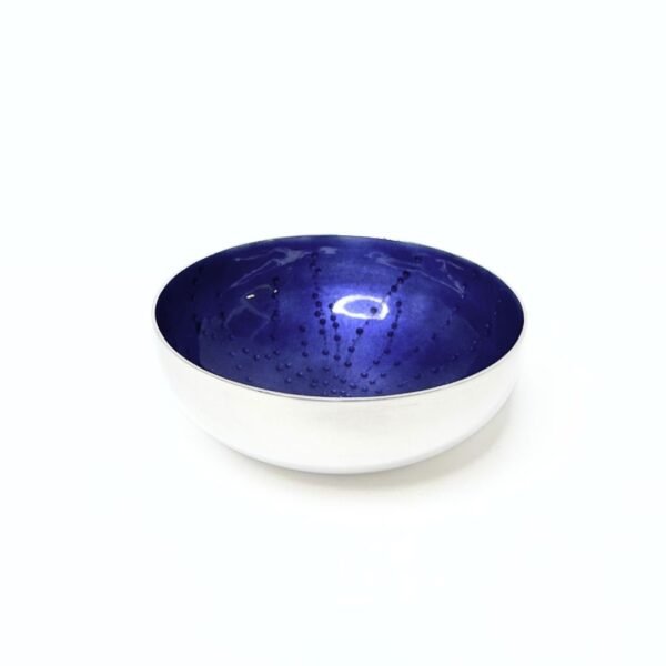 Silver bowl with indigo vitreous enamel