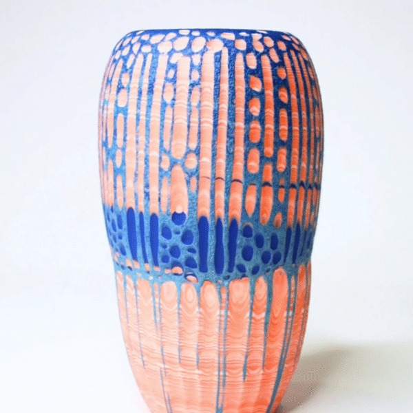 Orange neriage vessel with blue swirl